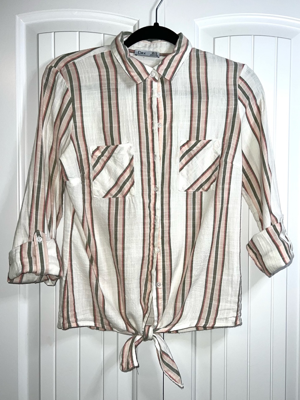 Dex Cropped Front Tie Button Blouse Collar Retro Sheer Western Festival Striped